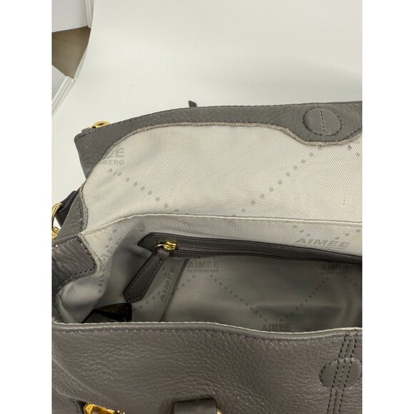 Aimee Kestenberg Womens‎ Gray Pebbled Leather Fold Over Medium Tote Bag Travel - Picture 9 of 16